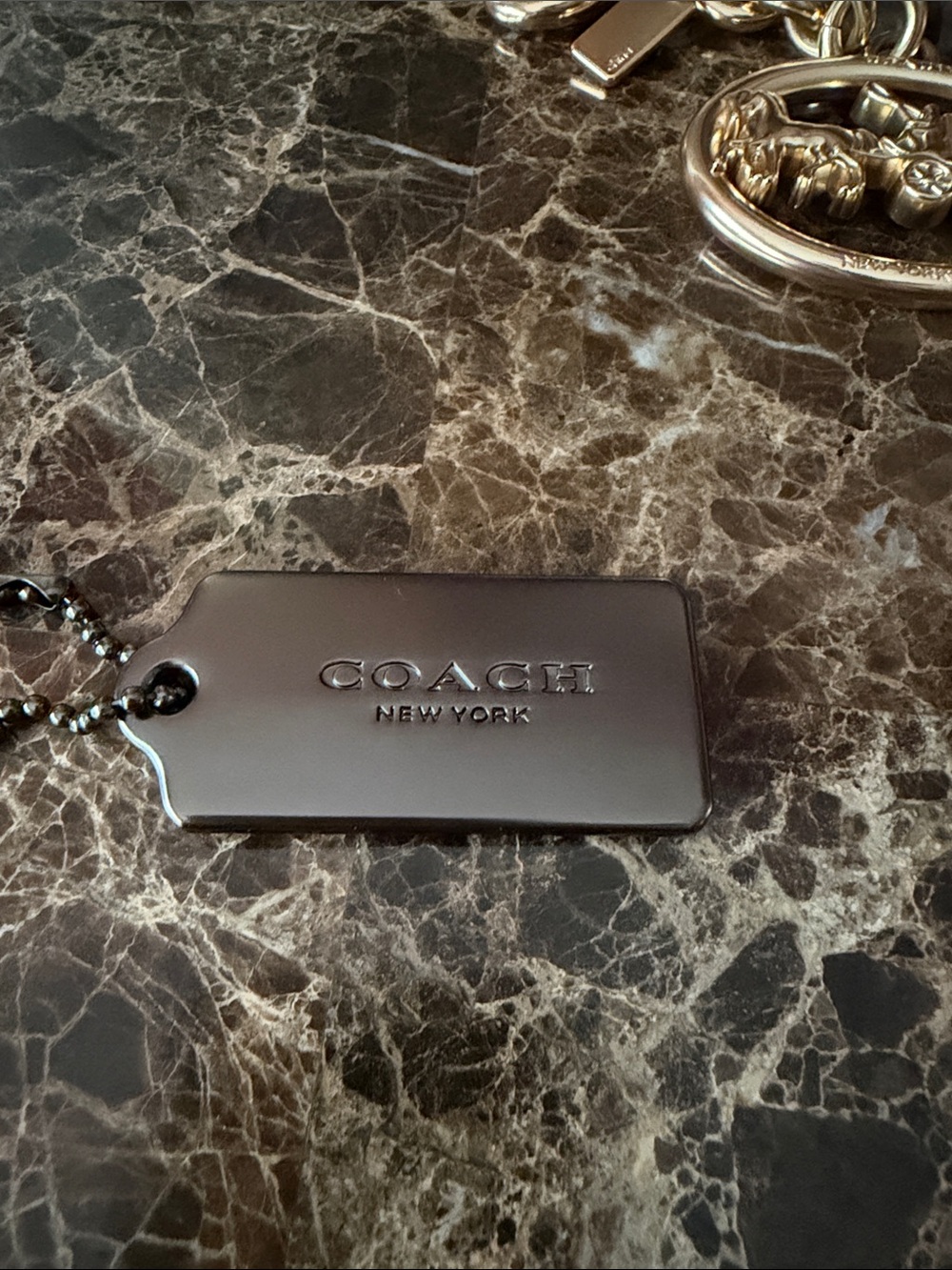 Coach Black Metal Dog Tag Keychain with Ball Chain - Picture 4 of 4